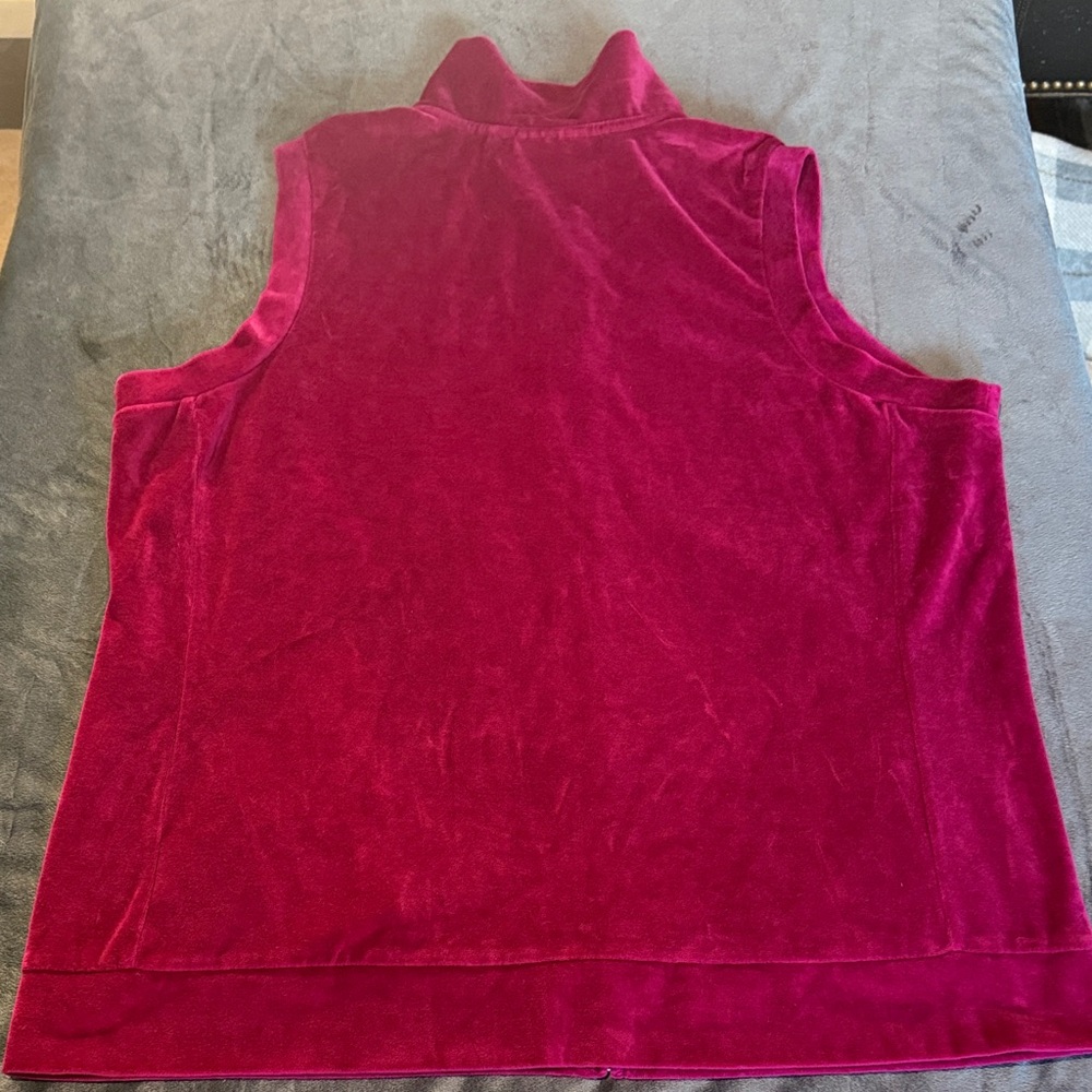 Quaker Factory Velour Quilted Rhinestone Zip Front Vest Burgundy / Wine Red 1X - Picture 8 of 9